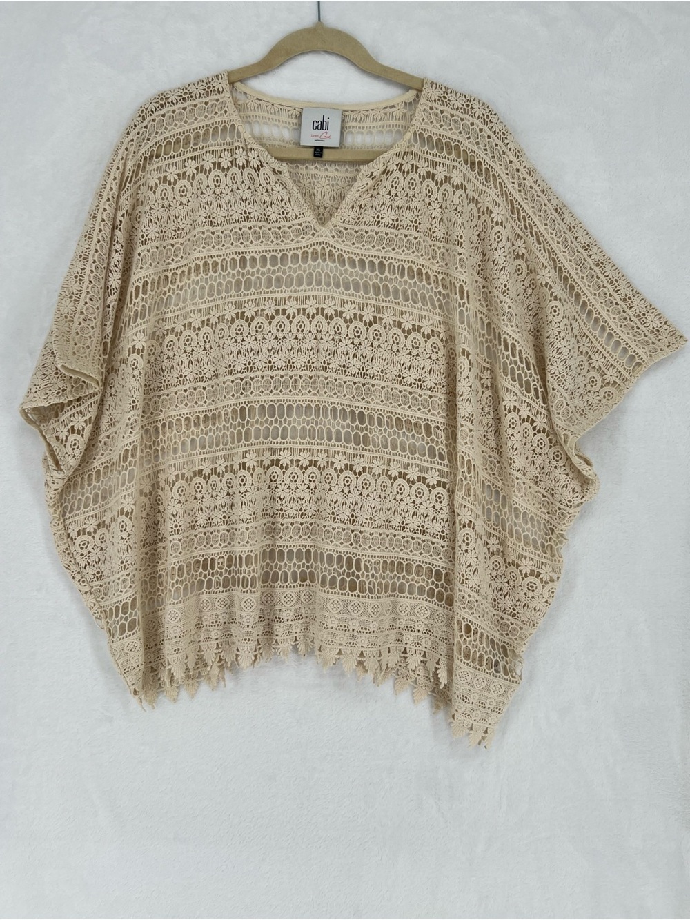 Cabi Capri Top Size XL Ecru Crochet Swim Cover Beach Resort Summer Vacation Boho